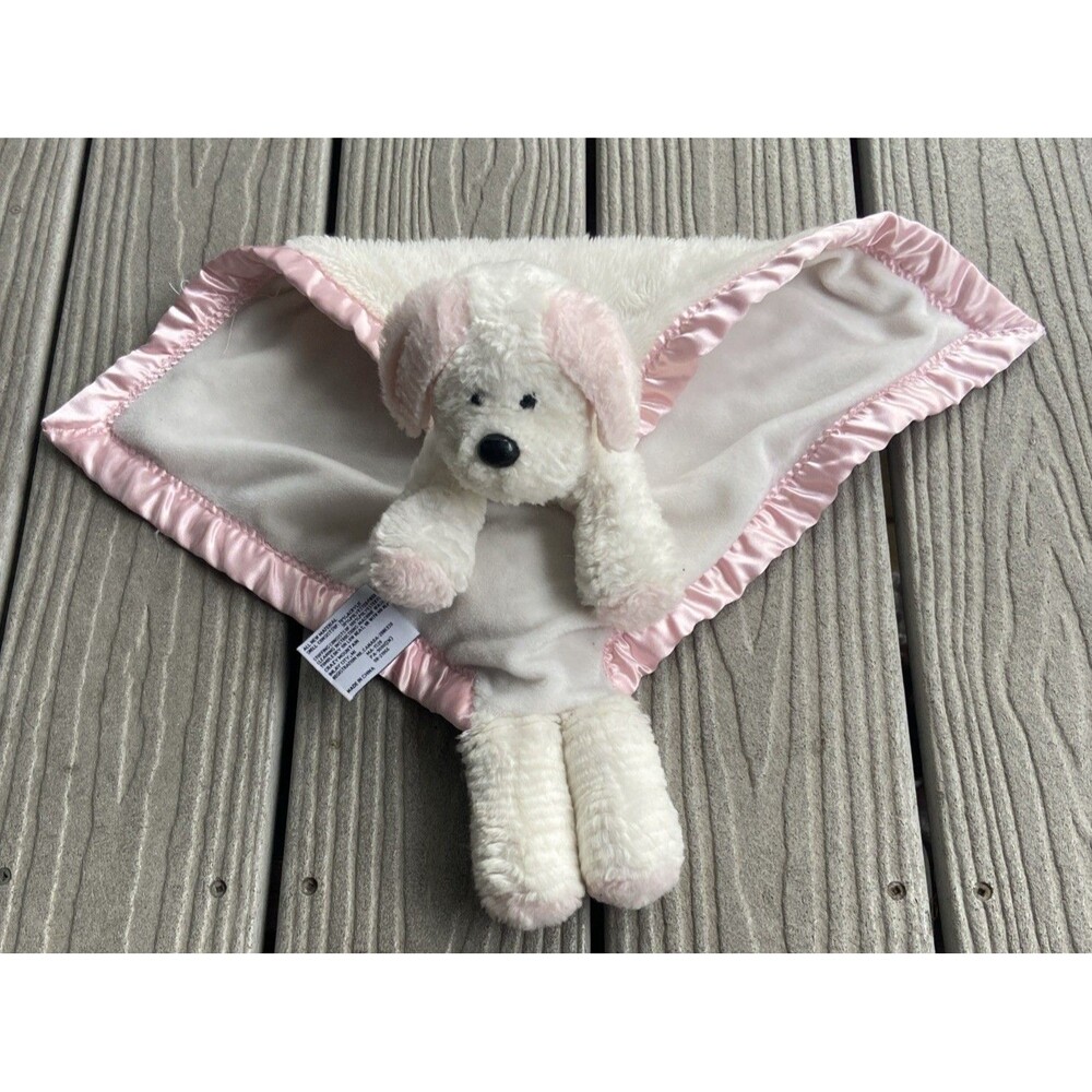 My Banky Dottie Dog Security Blanket Baby Lovey Pink White Plush Satin Edges